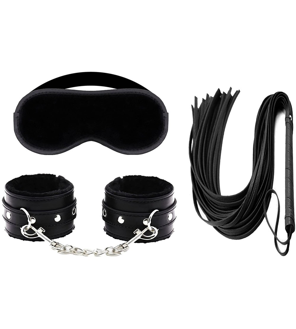 Restraints 3-Pics Collection with Floggers- Multifunctional Bangle Soft Fur Handcuffs and Blindfold - Black1 - C118HYH78ZW $9.64