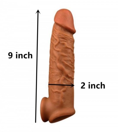 Pumps & Enlargers 9" Thick Coffee Color Extra Large Male Girth Enlarger Massage Extender Silicone Sleeve for Couple - CJ190XC...