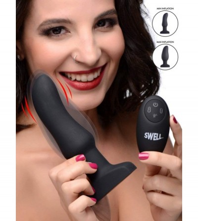 Anal Sex Toys Worlds First Remote Control Inflatable 10X Vibrating Curved Silicone Anal Plug - CP195EWEQQG $88.06
