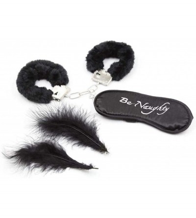 Blindfolds Couples Role Play-Fluffy Handcuffs With Blindfold Feathers Sex Products - Black - C0198O4WTH0 $11.15
