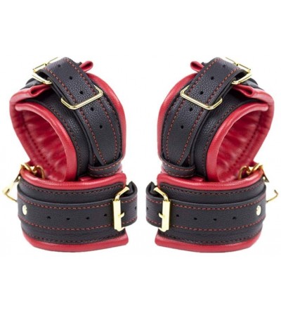 Restraints Soft Comfortable Leather Handcuffs Set with Adjustable Wrist Cuffs + Ankle Cuffs - Red - CC18Z5DH5W3 $42.78