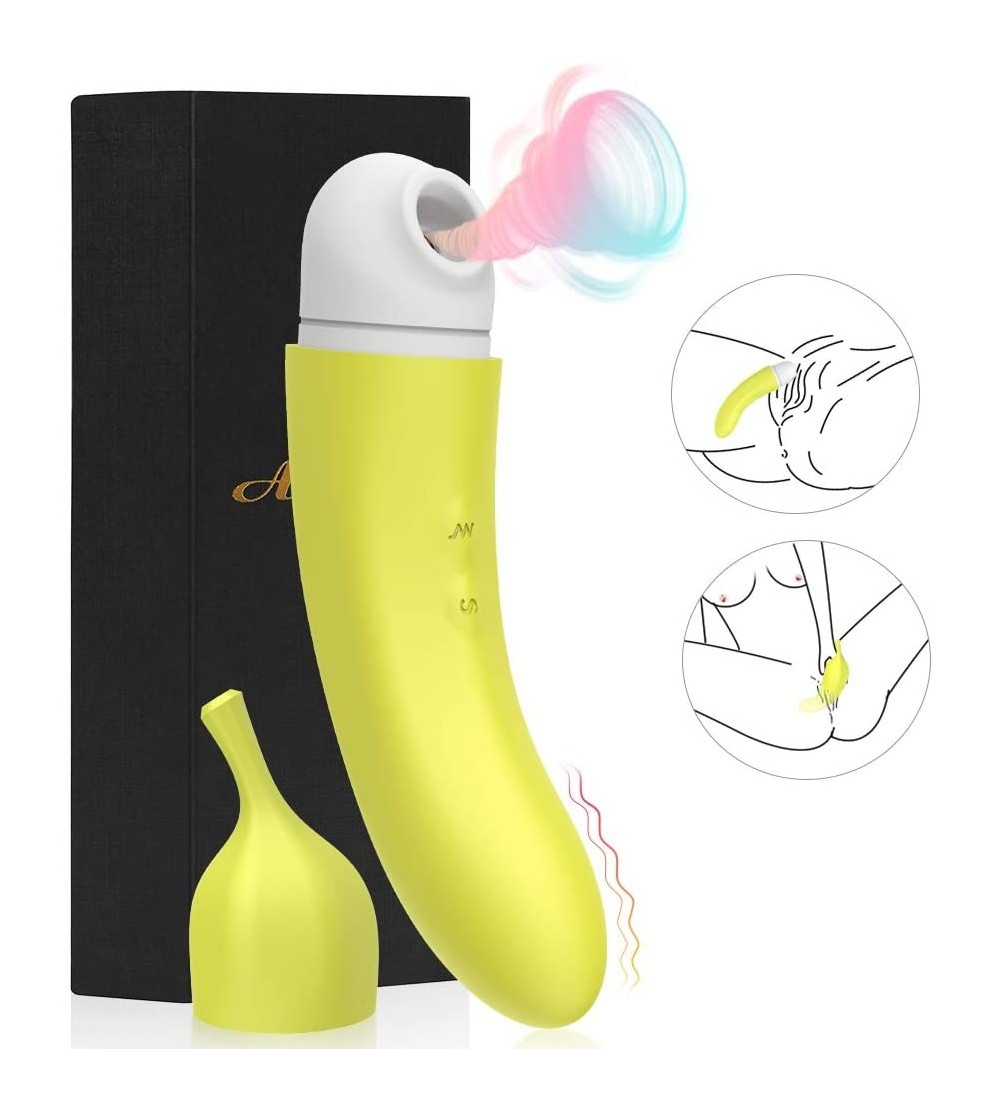Vibrators 2 in 1 Banana Clitoral Sucking & G-Spot Dildo Vibrator for Double Stimulation - Rechargeable Clitoris Nipple Sucker...