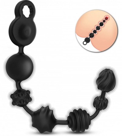 Anal Sex Toys Vibrating Anal Beads Rechargeable Butt Plug Silicone Prostate Massage Anal Virators with 6 Beads 3 Motors in Bl...
