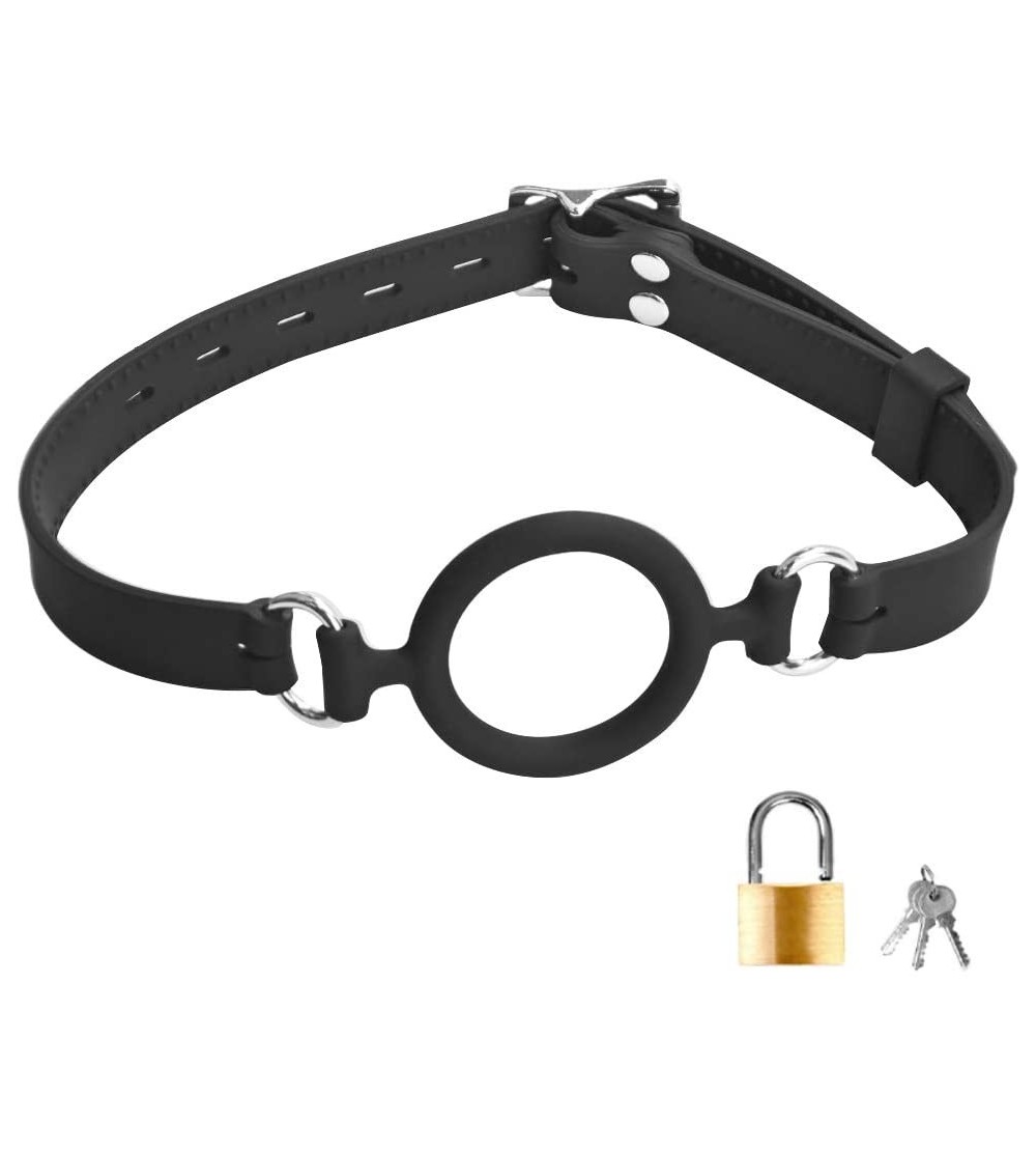 Gags & Muzzles Open Mouth Gag with Padlock Adjustable Oral Sex Leather Strap On Silicone O-Ring Muzzles Restraints for Men Wo...