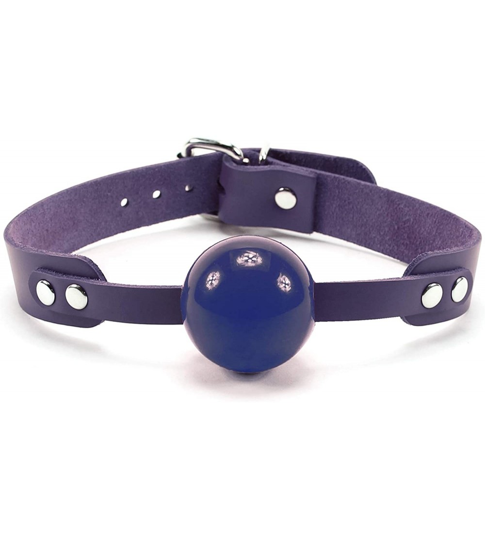 Gags & Muzzles Atlas Silicone Mouth Ball Ultra Soft Latigo Leather Strap Gag for Women Men - Purple - CP18O22R9HI $24.87