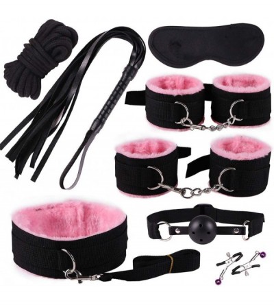 Paddles, Whips & Ticklers 1Set Adult BDSM Secs Collar Chain Clip Whip Gaming Leather Toys - Pink - CB19HII38DI $32.88