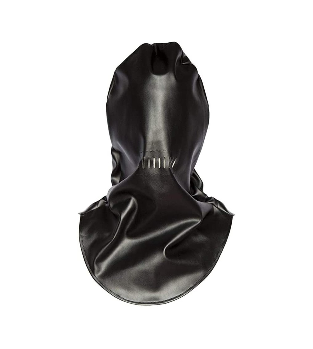 Gags & Muzzles Leather Bondage Hood mask face Cover for Couples Lovers Cosplay Costume (Black Leather Shawl Big Headgear) - C...