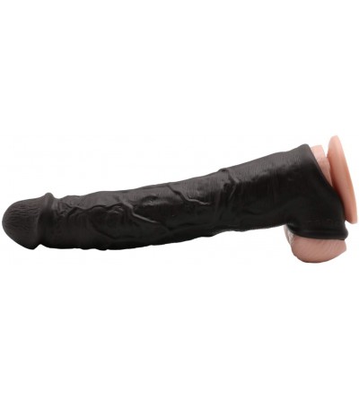 Pumps & Enlargers 10 in. Black Silicone penile Condom Lifelike Fantasy Sex Male Chastity Toys Lengthen Cock Sleeves Dick Reus...