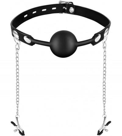 Gags & Muzzles Ball Gag Silicone with Nipple Clamps Sex Toys- Lock & Key Included - C0126AD47DH $22.52