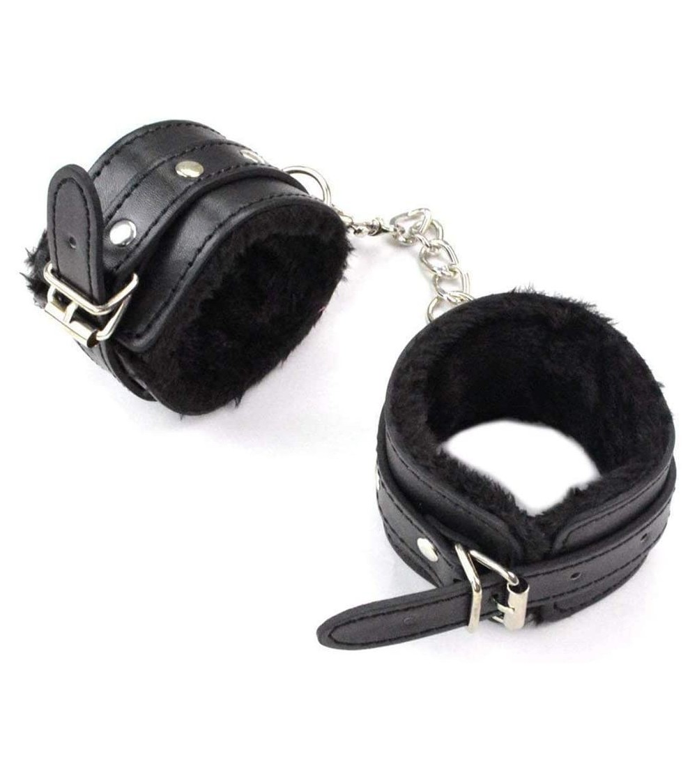 Restraints Faux Leather Fuzzy Wrist Restraints - Cuffs Handcuffs and Ankle Bracelets - with Adjustable Straps and Metal Buckl...