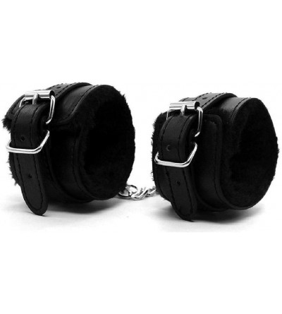 Restraints Faux Leather Fuzzy Wrist Restraints - Cuffs Handcuffs and Ankle Bracelets - with Adjustable Straps and Metal Buckl...