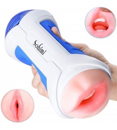 Male Masturbators Vibrating Penis Ring with Taint Teaser & Double Sided Masturbator Pocket Pussy with Realistic Mouth and Vag...