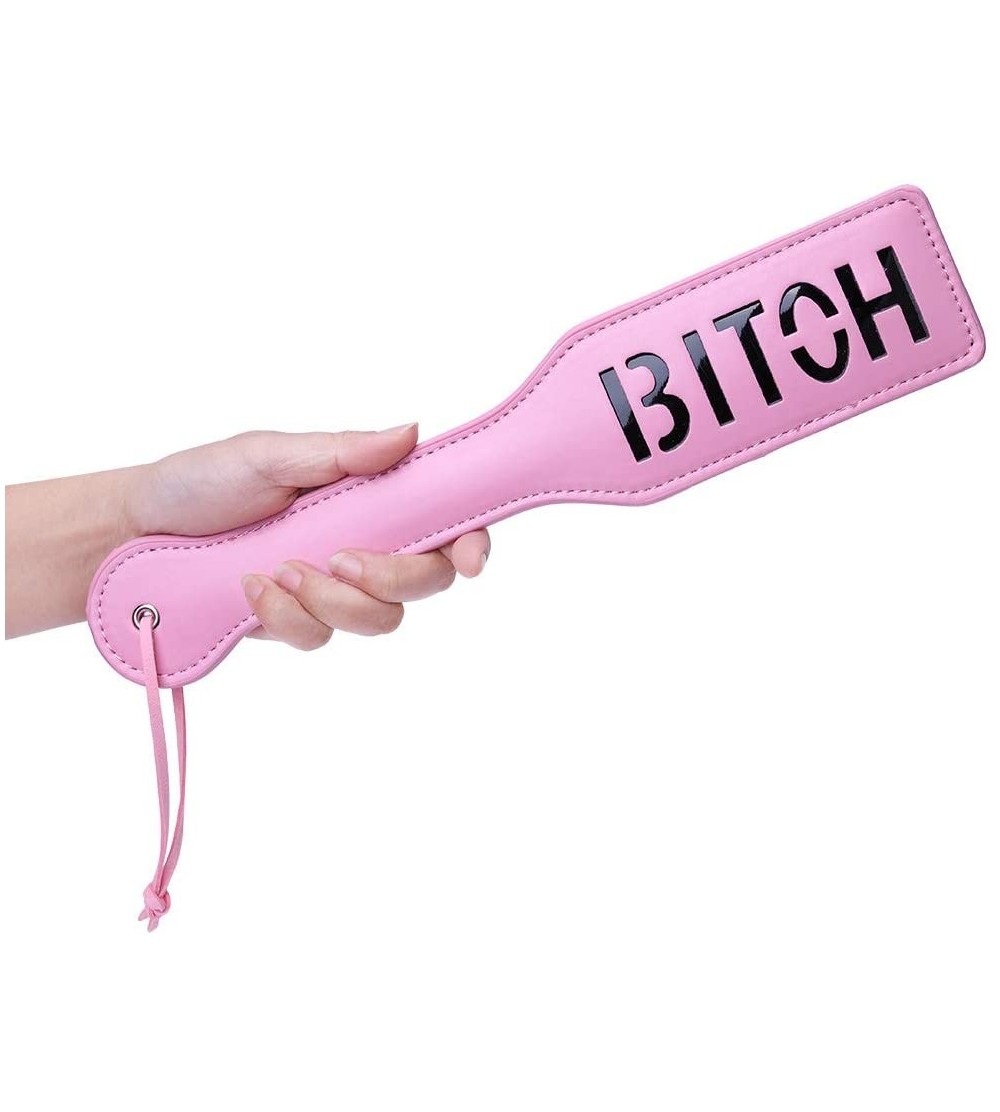Paddles, Whips & Ticklers Bitch Spanking Paddle for Adults- 12.8inch Faux Leather BDSM Paddle for Sex Play- Pink - Bitch-pink...