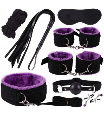 Paddles, Whips & Ticklers 1Set Adult BDSM Secs Collar Chain Clip Whip Gaming Leather Toys - Purple - CF19HIDKNQ5 $16.12