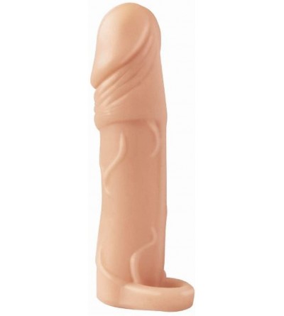 Penis Rings Natural Realskin Vibrating Penis Xtender with Scrotum Ring (Flesh/Beige) - Flesh/Beige - CZ195N83EML $49.75