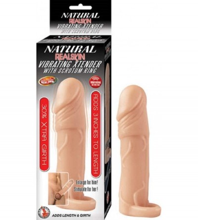 Penis Rings Natural Realskin Vibrating Penis Xtender with Scrotum Ring (Flesh/Beige) - Flesh/Beige - CZ195N83EML $18.33