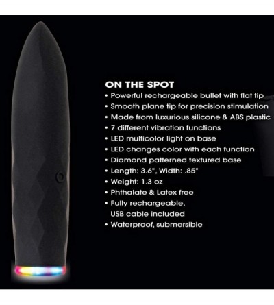 Vibrators Powerful 7 Function Silicone Rechargeable Waterproof Light-up Base Bullet Vibrator- Black - CI18EALH54O $26.76