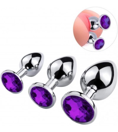 Anal Sex Toys 3Pcs Anal Plug Stainless Steel Booty Beads Jewelled Anal Butt Plug Sex Toys Products for Men Couples Deeppurple...