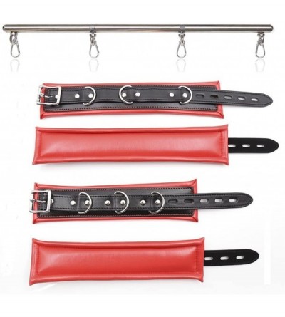 Restraints Bondage Leather Wrist Cuffs Ankle Cuffs Kit with Adjustable Stainless Steel Metal Spreader Bar for Women-red&Black...