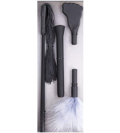 Paddles, Whips & Ticklers Leather Whip Feather Silicone Whip Sole Removable Couple Toy Set Props - black - CK1999ESOTQ $51.05