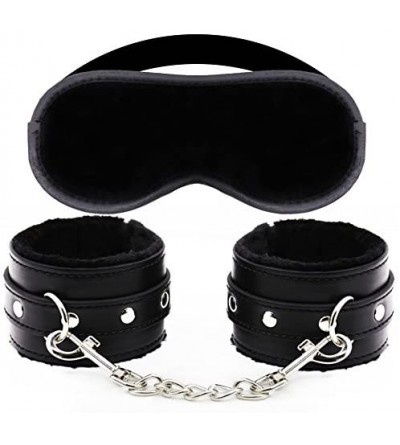 Restraints Super Soft Comfortable Fur Leather Handcuffs- Velvet Cloth Blindfold Eye Mask Set- Good for Sex Play - Black Combo...