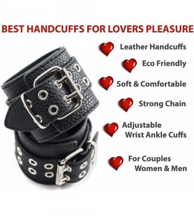 Restraints Leather Sex Handcuffs for Couples- Adjustable Wrist Ankle Cuffs- Black Handcuffs with Chain for Women Men- Adult T...
