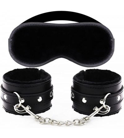 Restraints Leather Handcuffs Adjustable and Sleep mask Suit for Him or Her - Black - C918OCXN5IZ $27.01