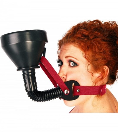 Gags & Muzzles The Original - Funnel Gag - Latrine - Beer Bong (Red Leather - Black Leather Pad) - Red Leather - Black Leathe...