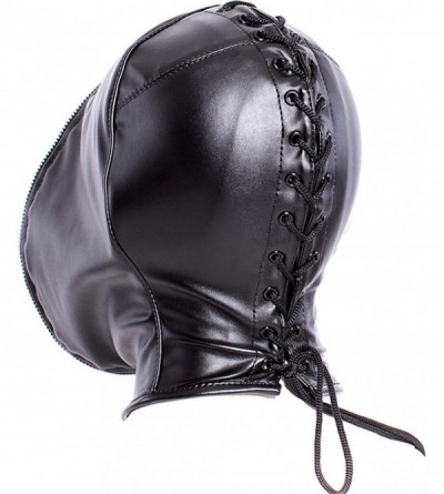 Blindfolds Leather Bondage Mask- Black Full Face Breathable Restraint Head Hood- Sex Toys- for Unisex Adults Couples- BDSM/LG...