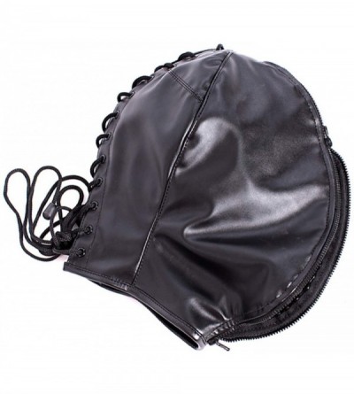 Blindfolds Leather Bondage Mask- Black Full Face Breathable Restraint Head Hood- Sex Toys- for Unisex Adults Couples- BDSM/LG...