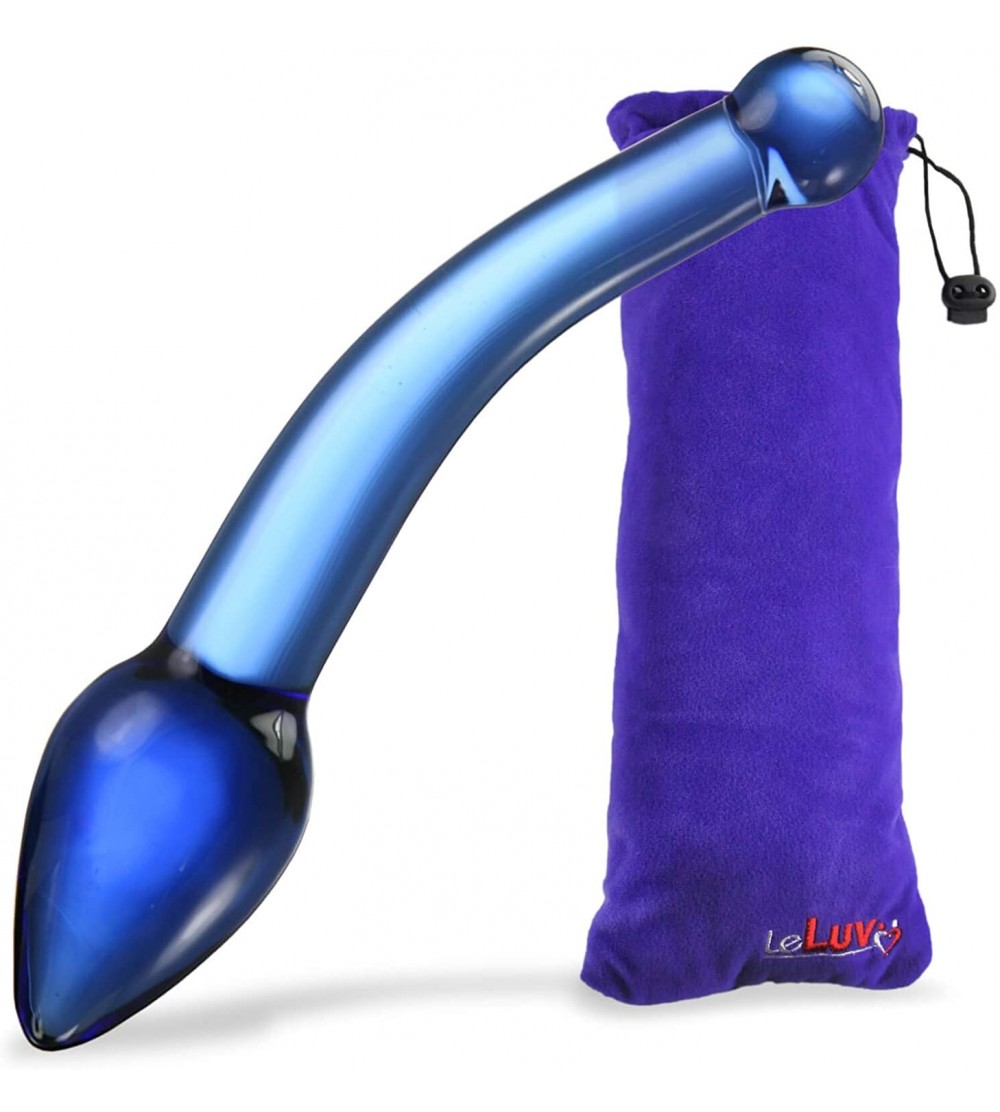 Dildos Large Glass Prostate Massager Blue Anal Wand G-Spot Toy Bundle with Premium Padded Pouch - Blue - CB11F6QYFFL $14.14