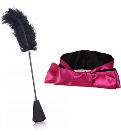 Paddles, Whips & Ticklers 2-in-1 Fine Feather Tickle and Leather Paddle Whip with Silk Eye Mask - C6190WIH86U $44.82