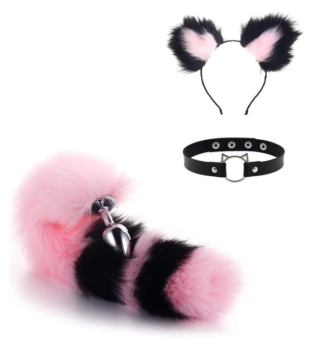 Restraints Fox Tail Butt Pluģ Set Collar Choker Kitten Ring 8 Colors Fox Ear Anime Stainless Steel Headband Hair Clips Plush ...