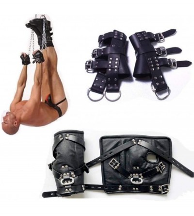 Restraints Leather Hand Foot Hanging Extremely Bondage Set with Stainless Steel Ring- Restraint System with Wrist Restraints/...