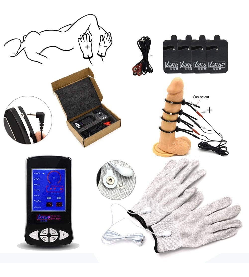 Penis Rings Electrostimulation Set - Electrosex Stimulation Device with Penis Ring Glove and 4 * Pads - Estim Accessories Pen...