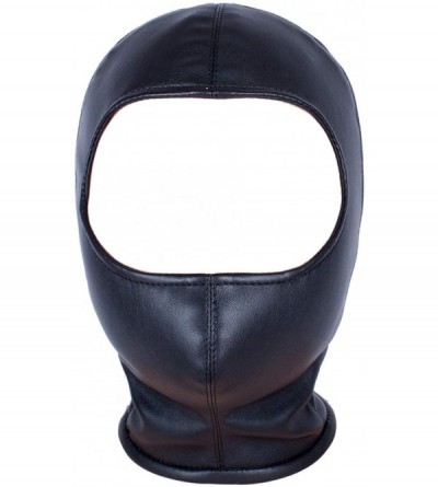 Blindfolds Leather Bondage Cosplay Mask Hood- Black Full Face Breathable Restraint Head Hood- Sex Toys- for Unisex Adults Cou...