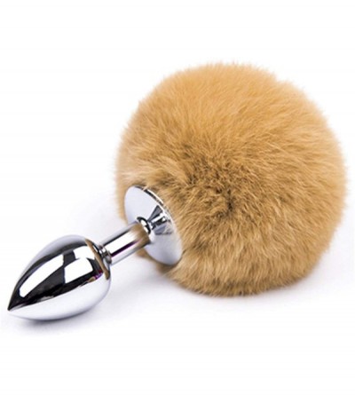 Anal Sex Toys fun rabbit plush mellow white tail bu-tt toy plug The stainless steel head for gfity play for women - Brown - C...