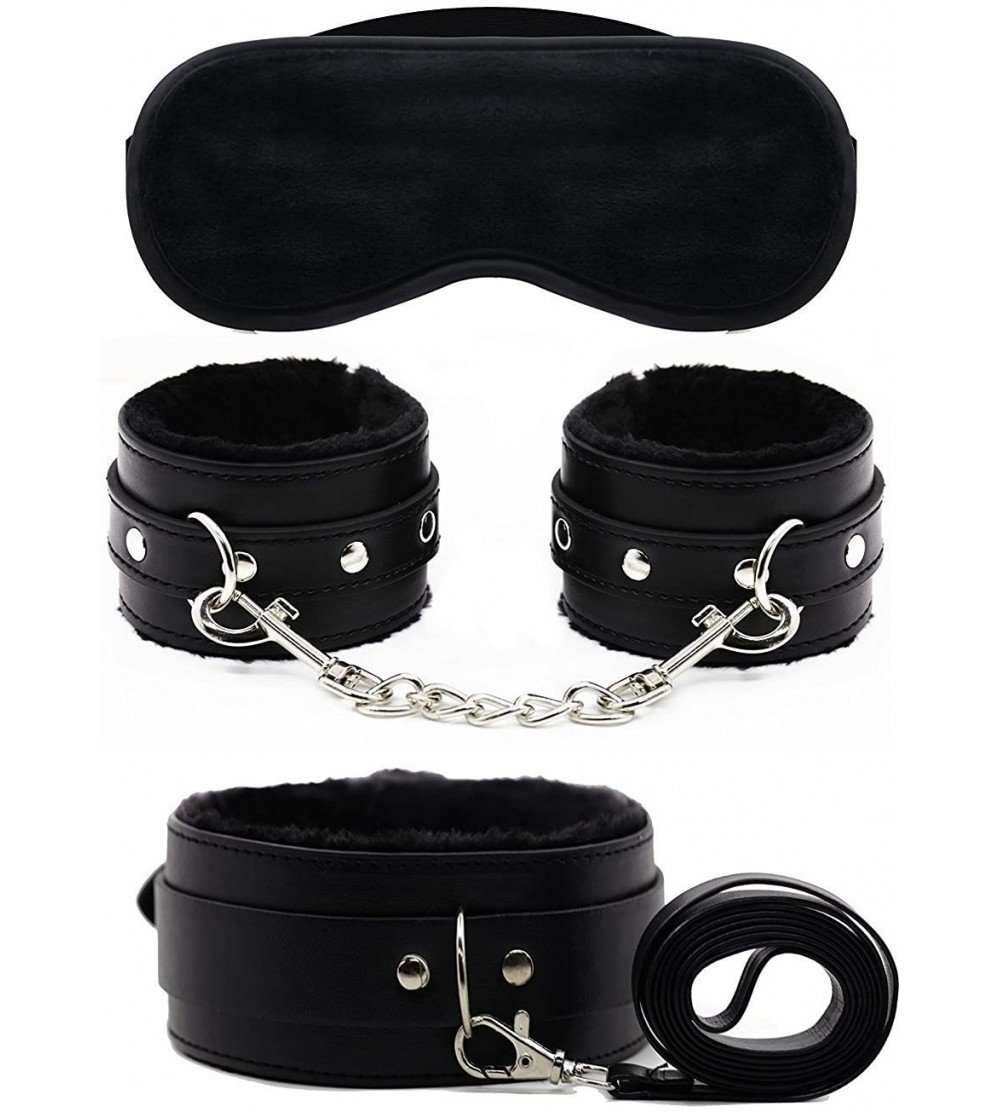 Restraints 3-Pack Variable Restraints bondage Kit- Comfortable Fur Leather Handcuffs- Eye Mask- collar- Flogging Whip- rope- ...