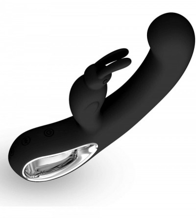 Vibrators Rabbit Vibrator Curved G-Spot Tip and Hollow Handle Smooth Silicone Black - Black - C6189XXWK54 $54.85