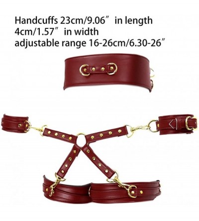Restraints 4 in 1 Erotic Faux Leather Body Harness Waist Cage Handcuffs SM Bondage Sex Toys - Red - C519E48MTN0 $31.48