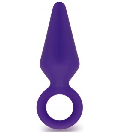 Dildos Large Platinum Silicone Anal Butt Plug - Pull Ring - Purple - C411MX9NE5L $13.56