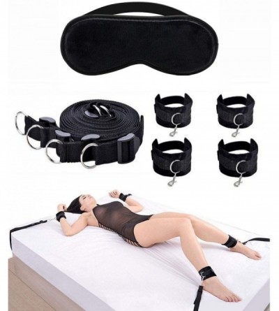Restraints Blindfold and Under Bed Straps Fetish Sex Leather Suit of Shackles to Compel Stretch Legs SM Binding Bondage (Be) ...