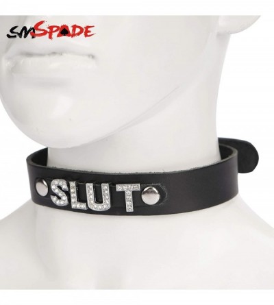 Restraints Sex Leather Collar with Diamond Decorating Word (Slut) - Slut - C912GV23X2J $15.24