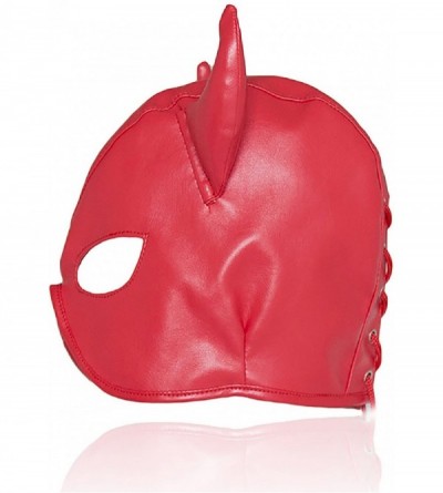 Blindfolds Leather Bondage Mask- Full Face Mask Mouth Gag Head Hood- Adults BDSM Sex Toys - Red(cosplay Mask) - CK18GMN7YKR $...