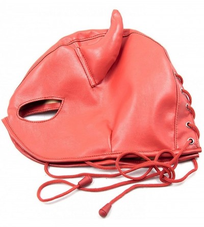 Blindfolds Leather Bondage Mask- Full Face Mask Mouth Gag Head Hood- Adults BDSM Sex Toys - Red(cosplay Mask) - CK18GMN7YKR $...