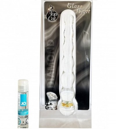 Dildos 9 Inch Ribbed Glass Dildo and Jo H20 Water Based Lubricant (1 Ounce) - CE185YIDTMX $16.07