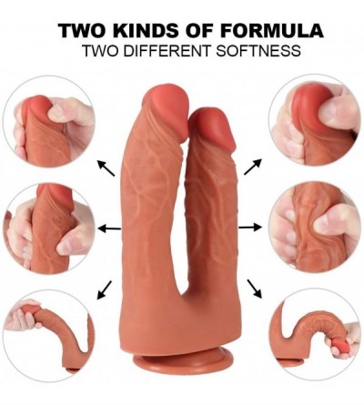 Dildos Realistic Double Dildos- Dual Layer Silicone Adult Toys with Suction Cup- Sex Toys for Masturbation - CK18L597ZXL $42.51