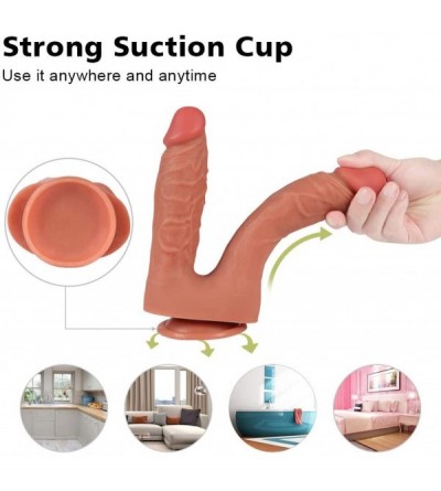 Dildos Realistic Double Dildos- Dual Layer Silicone Adult Toys with Suction Cup- Sex Toys for Masturbation - CK18L597ZXL $42.51