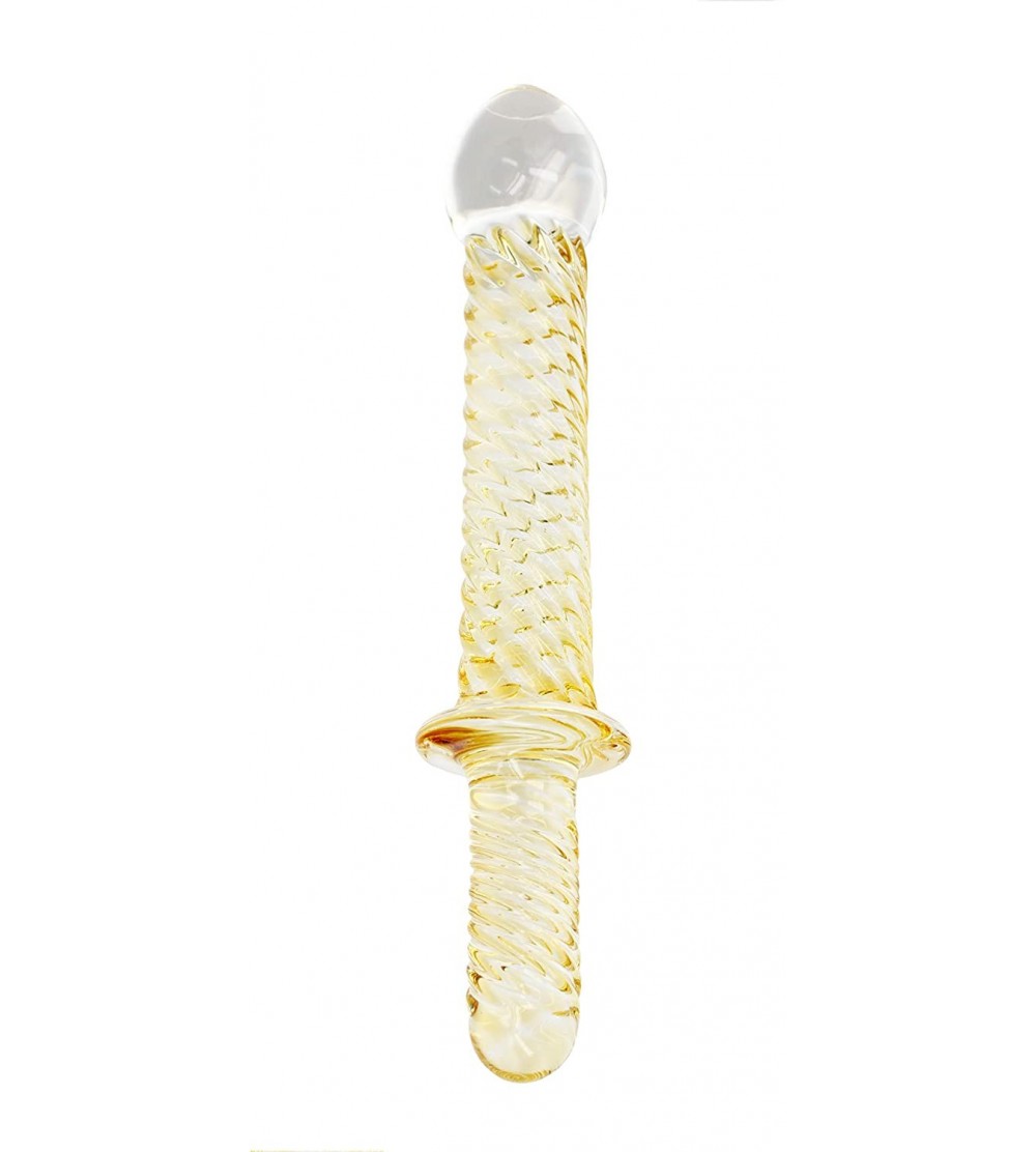 Dildos 8 Inches Glass Dildo Pleasure Wand Glass Massager in Gold Lines - CX122LPH321 $12.86