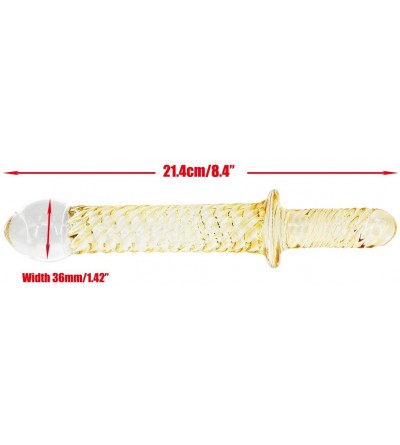 Dildos 8 Inches Glass Dildo Pleasure Wand Glass Massager in Gold Lines - CX122LPH321 $12.86